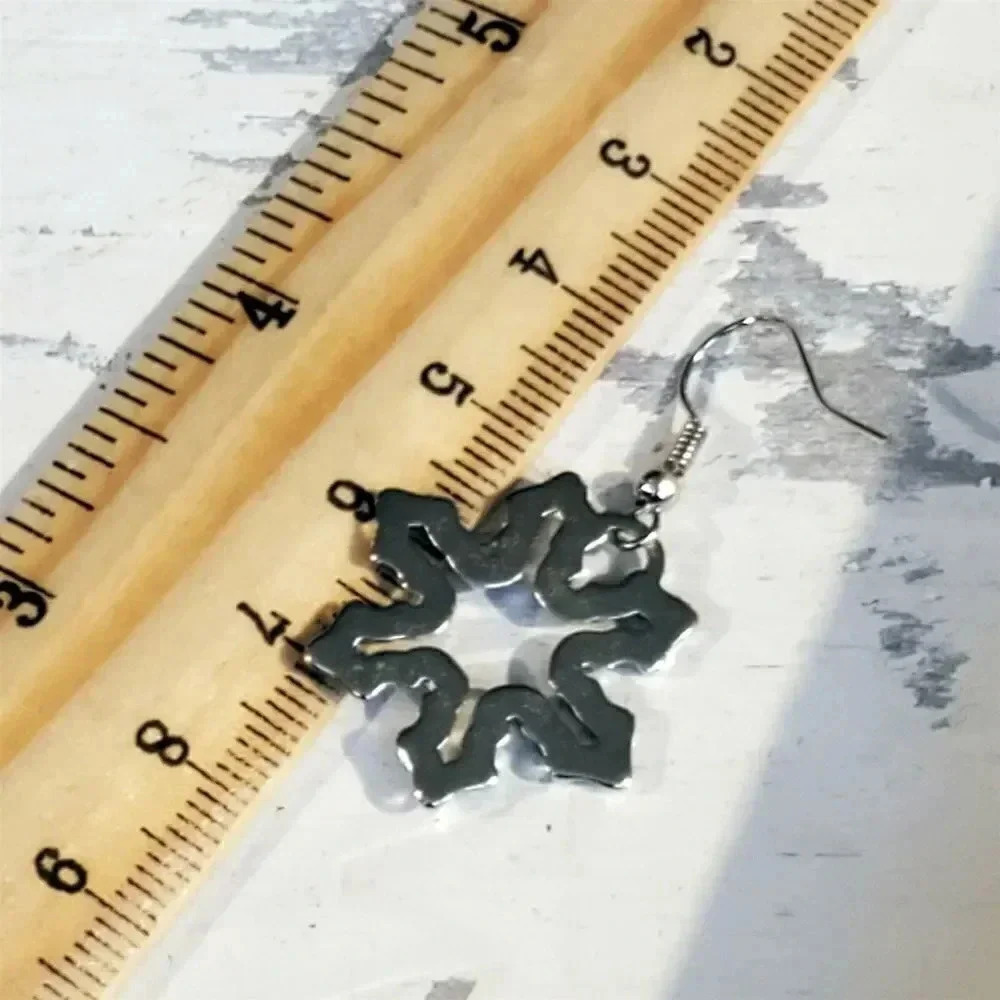 Enameled Snowflake Drops Silver Green Winter Christmas Holidays Earring - Picture 6 of 6